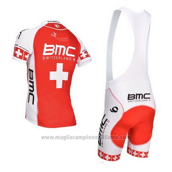 2014 Abbigliamento Ciclismo BMC Campione Svizzera Arancione e Bianco Manica Corta e Salopette